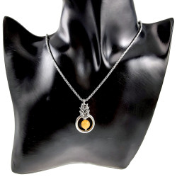 Amberkleur Kattenoog Kristal Hanger Dames - RVS - Uniek Ontwerp esde2
