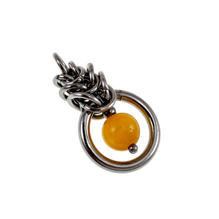 Amberkleur Kattenoog Kristal Hanger Dames - RVS - Uniek Ontwerp esde2