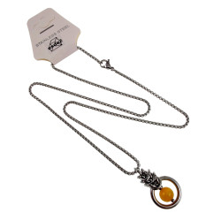 Dames RVS Jasseron-Ketting + Amberkleur Kattenoog Kristal Hanger Uniek