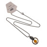 Dames RVS Jasseron-Ketting + Amberkleur Kattenoog Kristal Hanger Uniek