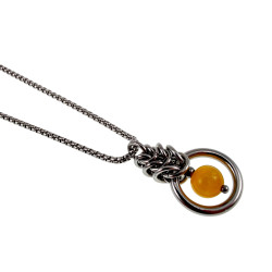 Dames RVS Jasseron-Ketting + Amberkleur Kattenoog Kristal Hanger Uniek