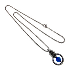 Dames RVS Jasseron-Ketting + Blauwekleur Kattenoog Kristal Hanger Uniek