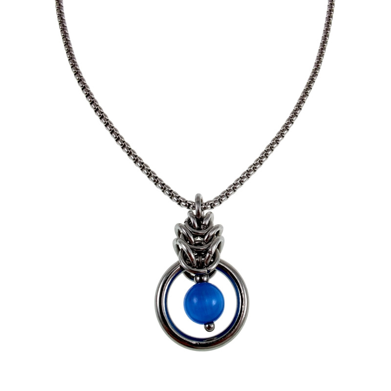 Dames RVS Jasseron-Ketting + Blauwekleur Kattenoog Kristal Hanger Uniek Dames RVS Jasseron-Ketting + Blauwekleur Kattenoog Kristal Hanger Uniek