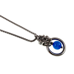 Dames RVS Jasseron-Ketting + Blauwekleur Kattenoog Kristal Hanger Uniek