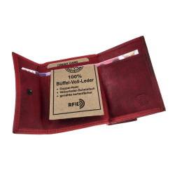 Compacte Portemonnee Unisex - Rode Buffelleer - Met RFID Anti-Skim