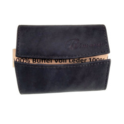 Unisex Compacte Portemonnee Met RFID Anti-Skim Donkerblauwe Buffelleer
