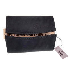 Unisex Compacte Portemonnee Met RFID Anti-Skim Donkerblauwe Buffelleer