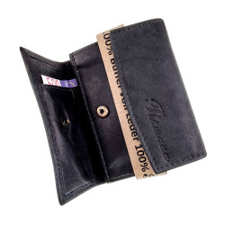 Unisex Compacte Portemonnee Met RFID Anti-Skim Donkerblauwe Buffelleer