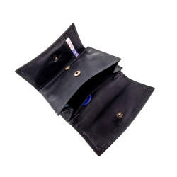 Unisex Compacte Portemonnee Met RFID Anti-Skim Donkerblauwe Buffelleer
