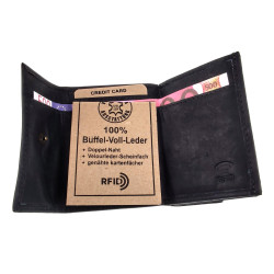 Unisex Compacte Portemonnee Met RFID Anti-Skim Donkerblauwe Buffelleer