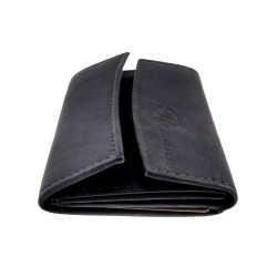 Unisex Compacte Portemonnee Met RFID Anti-Skim Donkerblauwe Buffelleer