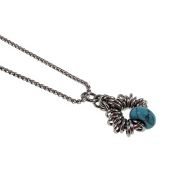 55cm x 2mm RVS Jasseron-Ketting + 32mm Turquoise Steen Hanger Unisex