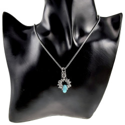 55cm x 2mm RVS Jasseron-Ketting + 32mm Turquoise Steen Hanger Unisex