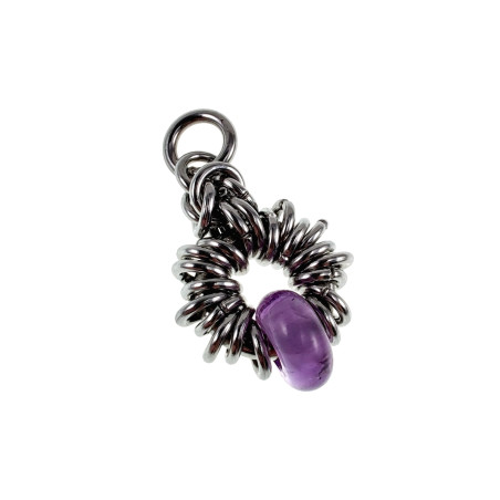 32mm Paarse Amethiststeen Hanger Unisex - RVS - Handgemaakt door esde2