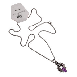 55cm RVS Jasseron-Ketting + Paarse Amethiststeen Hanger Unisex
