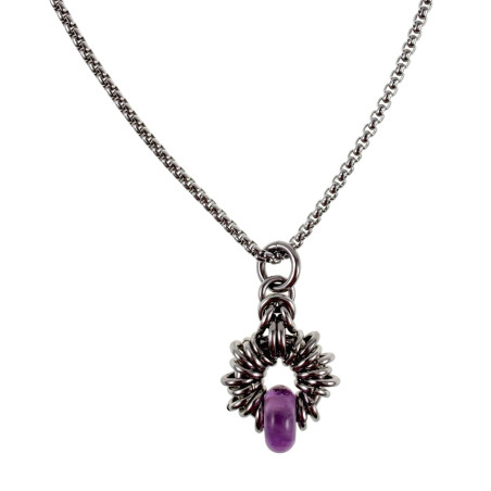 55cm RVS Jasseron-Ketting + Paarse Amethiststeen Hanger Unisex