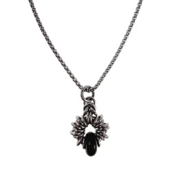 55cm RVS Jasseron-Ketting + Zwarte Agaatsteen Hanger Unisex