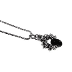 55cm RVS Jasseron-Ketting + Zwarte Agaatsteen Hanger Unisex