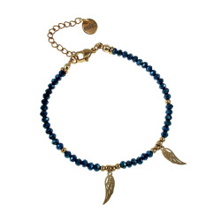 Verguld RVS Metalic Blauwe Kristallen Armband met Engelenvleugel