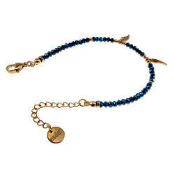 Verguld RVS Metalic Blauwe Kristallen Armband met Engelenvleugel