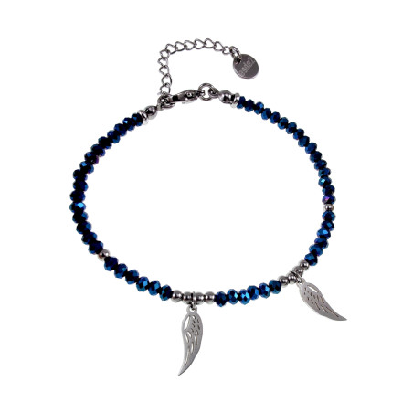 Gepolijst RVS Metalic Blauwe Kristallen Armband met Engelenvleugel