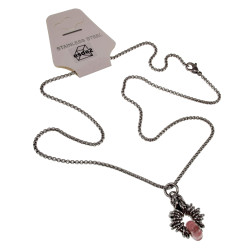 55cm RVS Jasseron-Ketting + Watermeloenrode Steen Hanger Unisex