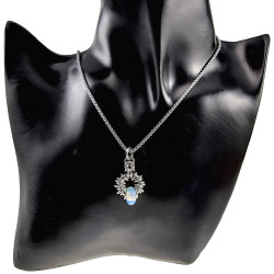55cm Gepolijst RVS Jasseron-Ketting + Opaal Steen Hanger Unisex