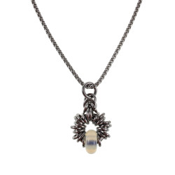 55cm Gepolijst RVS Jasseron-Ketting + Opaal Steen Hanger Unisex