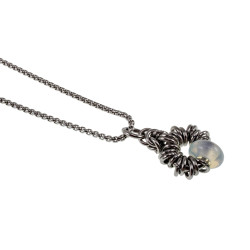 55cm Gepolijst RVS Jasseron-Ketting + Opaal Steen Hanger Unisex