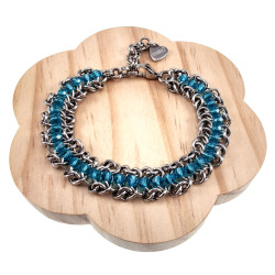Europese Weeftechniek RVS Armband en Turquoise Kristallen Verstelbaar