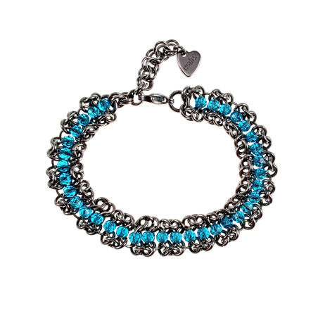 Europese Weeftechniek RVS Armband en Turquoise Kristallen Verstelbaar