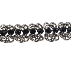 Europese Weeftechniek RVS Armband en Zwarte Kristallen Verstelbaar