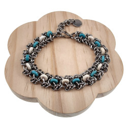 RVS Armband met Natuurstenen Abacus Turkoois en wit - Verstelbaar