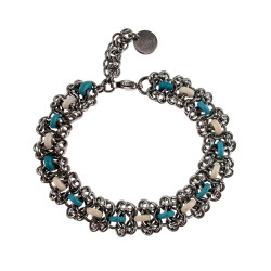RVS Armband met Natuurstenen Abacus Turkoois en wit - Verstelbaar