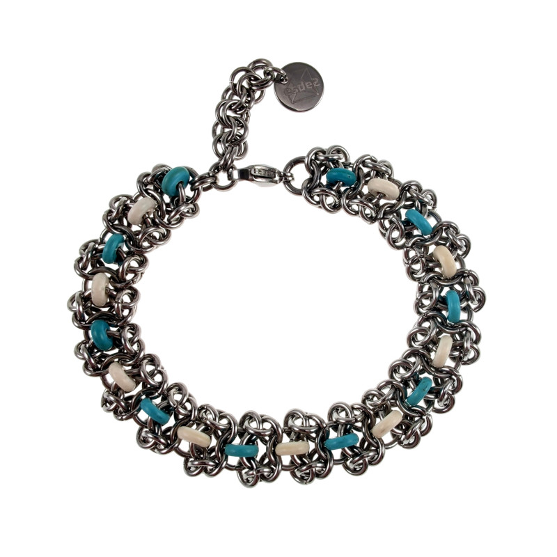 RVS Armband met Natuurstenen Abacus Turkoois en wit - Verstelbaar RVS Armband met Natuurstenen Abacus Turkoois en wit - Verstelbaar