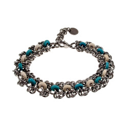 RVS Armband met Natuurstenen Abacus Turkoois en wit - Verstelbaar