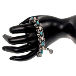 RVS Armband met Natuurstenen Abacus Turkoois en wit - Verstelbaar