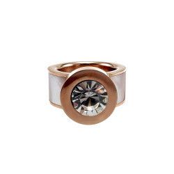 Brede Ring Dames - Roségoud RVS - Grote Ring met Parelmoer en Zirkonia