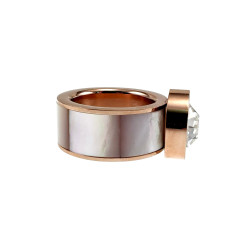 Brede Ring Dames - Roségoud RVS - Grote Ring met Parelmoer en Zirkonia