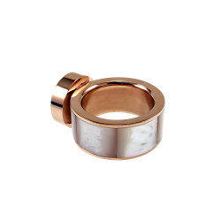 Brede Ring Dames - Roségoud RVS - Grote Ring met Parelmoer en Zirkonia