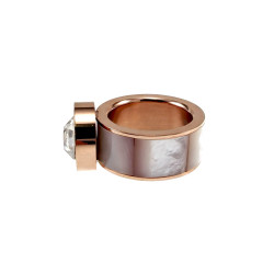 Brede Ring Dames - Roségoud RVS - Grote Ring met Parelmoer en Zirkonia