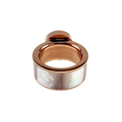 Brede Ring Dames - Roségoud RVS - Grote Ring met Parelmoer en Zirkonia
