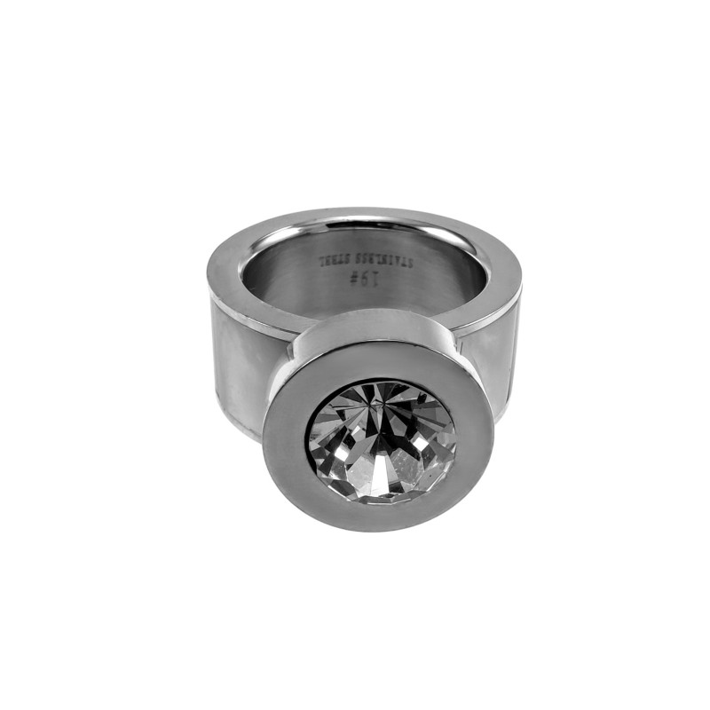 Brede Ring Dames - Gepolijst RVS - Grote Ring met Parelmoer en Zirkonia Brede Ring Dames - Gepolijst RVS - Grote Ring met Parelmoer en Zirkonia