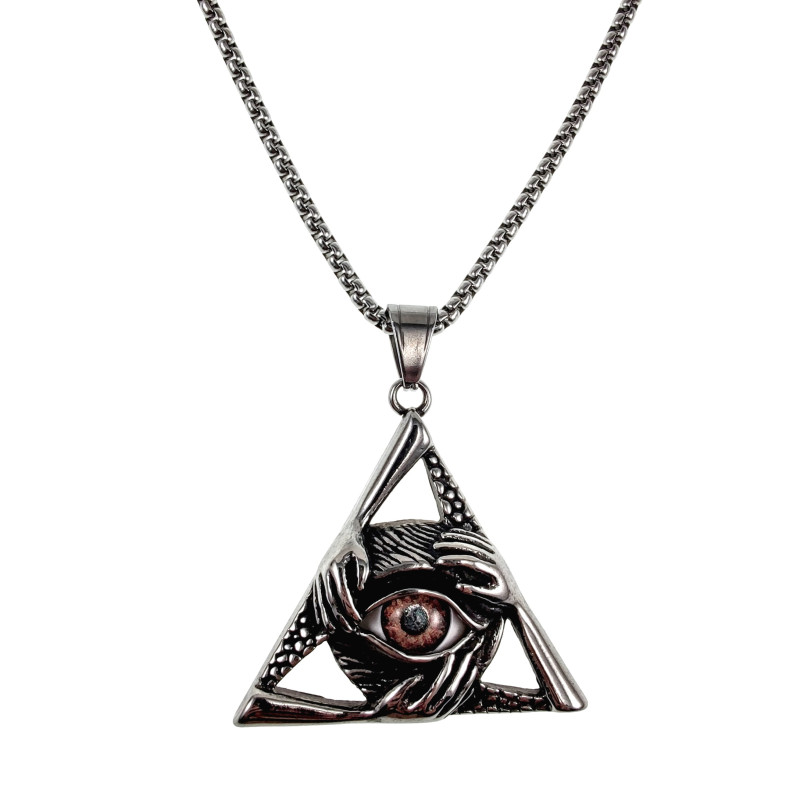 60cm x 3mm RVS Jasseron-Ketting + Piramide Mystieke Hanger met Oog 60cm x 3mm RVS Jasseron-Ketting + Piramide Mystieke Hanger met Oog