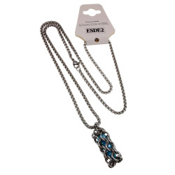 RVS Jasseron-Ketting + Buis Hanger met Kristallen in Turquoise Kleur