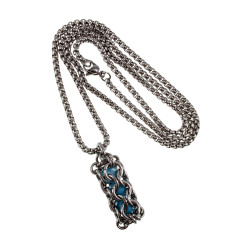 RVS Jasseron-Ketting + Buis Hanger met Kristallen in Turquoise Kleur