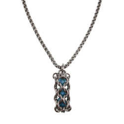 RVS Jasseron-Ketting + Buis Hanger met Kristallen in Turquoise Kleur