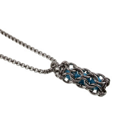 RVS Jasseron-Ketting + Buis Hanger met Kristallen in Turquoise Kleur