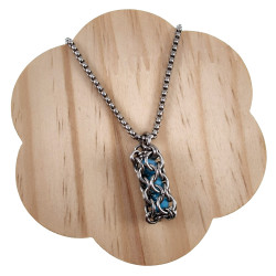 RVS Jasseron-Ketting + Buis Hanger met Kristallen in Turquoise Kleur