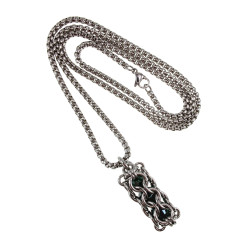 RVS Jasseron-Ketting + Buis Hanger met Kristallen in Donkergroen Kleur